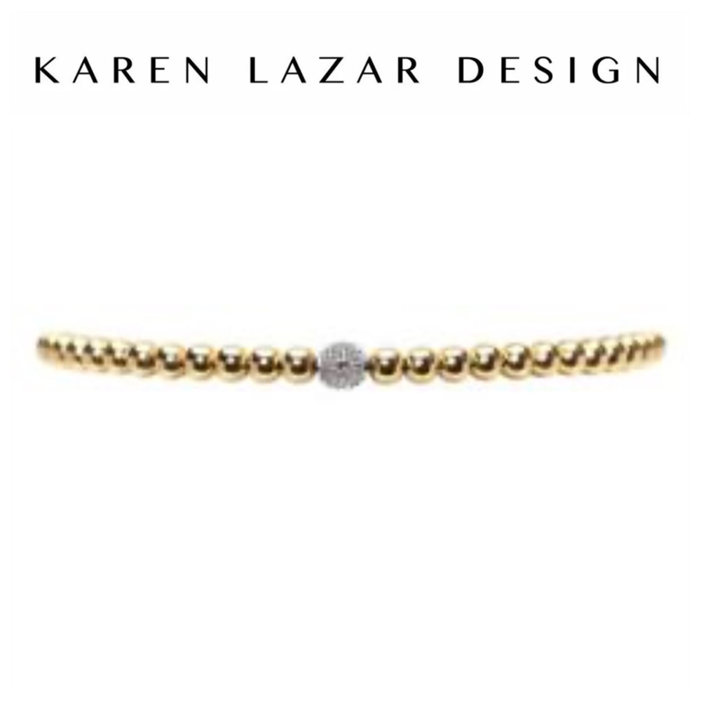 Karen Lazar 3mm YG w/ Diamond Bead Bracelet